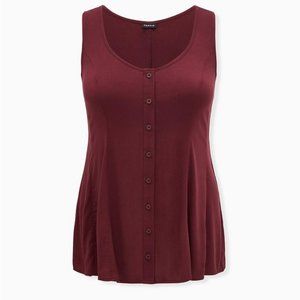 NWT Torrid Fit And Flare Stretch Challis Button-Front Tank Wine Size 0 Large 12